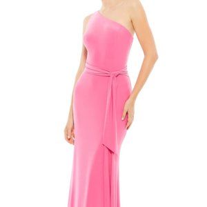 MAC DUGGAL 26581 STRETCH JERSEY ONE SHOULDER BELTED TRUMPET CANDY PINK GOWN sz 4